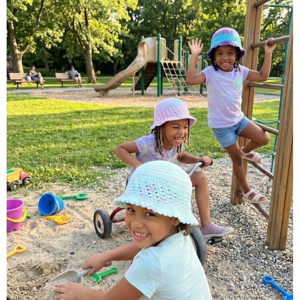 Handmade Crochet Sun Hats Girls OS Multicolor New Set of 3 Bucket Hats‎
